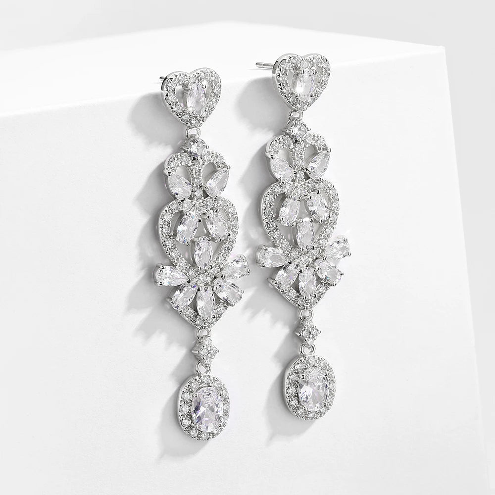 ZAKOL Luxurious Geometric AAA Cubic Zirconia Long Dangle Earrings for Women Elegant Bridal Earrings Jewelry Gift With Box