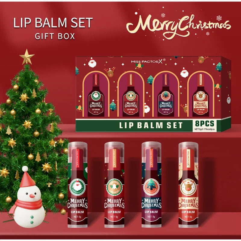 Christmas Lipstick Set Redwine Lip Balm 5gx8pcs Smoothing Lips Long Lasting Moisturizing, Light And Non Sticky Festival Gift