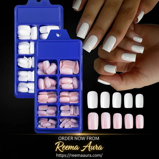 100/120Pcs Pink White Medium Square False Nails Acrylic Full Cover Ballerina Fake Nails DIY Manicure Extension Press On Nails