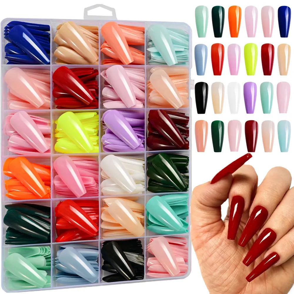 576Pcs Colorful Press on Nails Acylic Nails Tips Extension Square Ballet Full Cover Fake Nails Coffin Artificial Fingernails