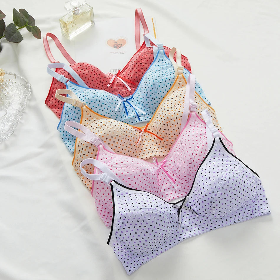 Girl Candy Color Cute Bras Dots Bowknot Casual Bralette Women Fashion Sport Tops Clothing for Small Bust