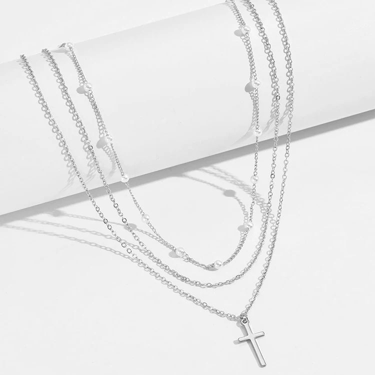 LATS Simple Pearl Choker Necklaces for Women Fashion Double Layer Chain Small Love Heart Pendant Necklace Jewelry Gift Wholesale