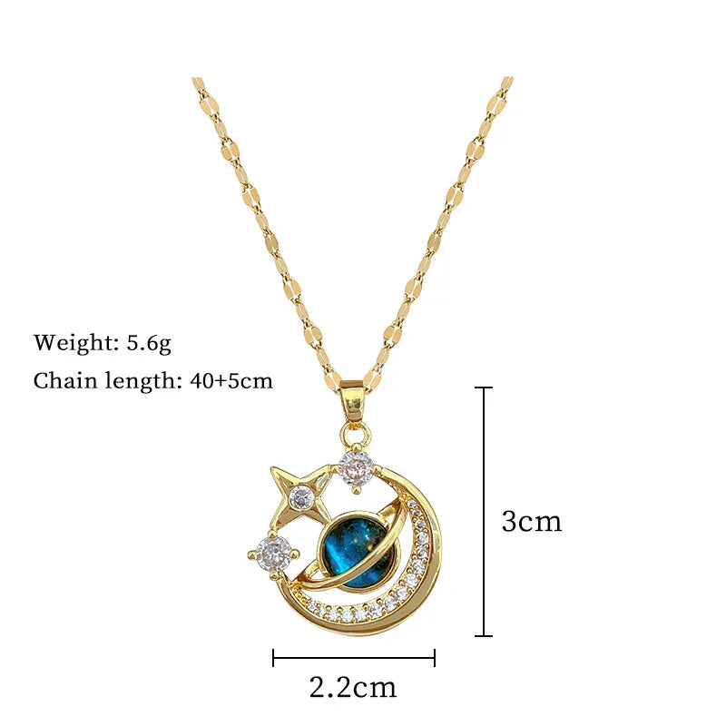 Light Luxury Titanium Steel Star Series Necklace for Women Gold Color Planet Moon Astronaut Pendant Necklaces Jewelry Gifts