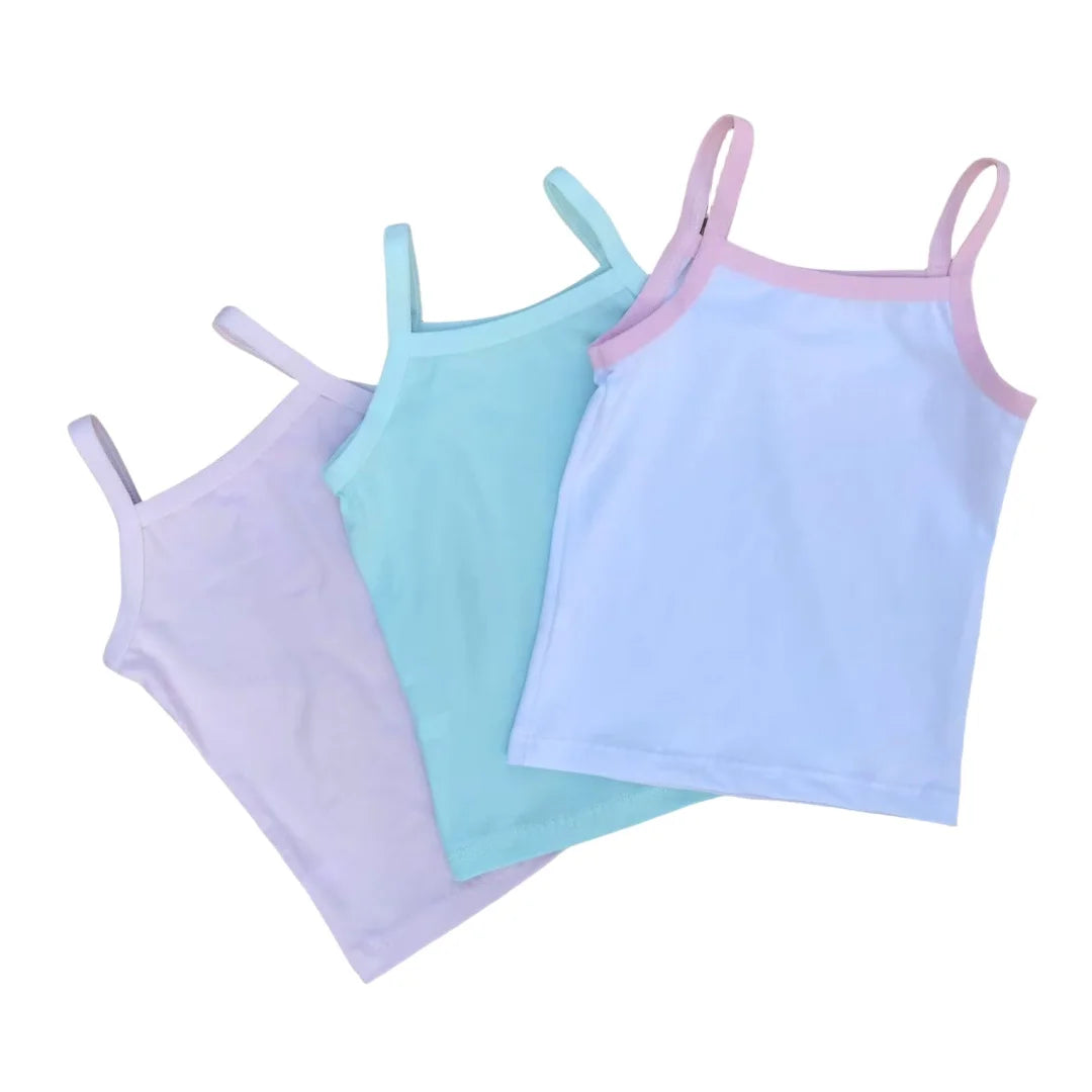 3pcs/Lot Kids Solid Color Singlet Breathable Underwear Gir Cotton Undershirts Soft Tank Tops for Baby Girl Size 2-8T
