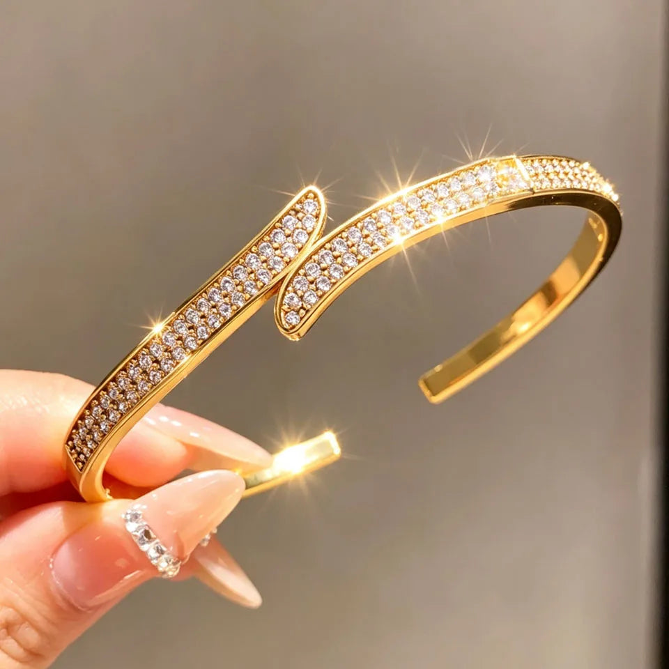 ZAKOL 1pc Elegant Gorgeous Full CZ Inlaid Cuff Bracelet Bangle for Women Shiny Cubic Zirconia Wedding Party Jewelry