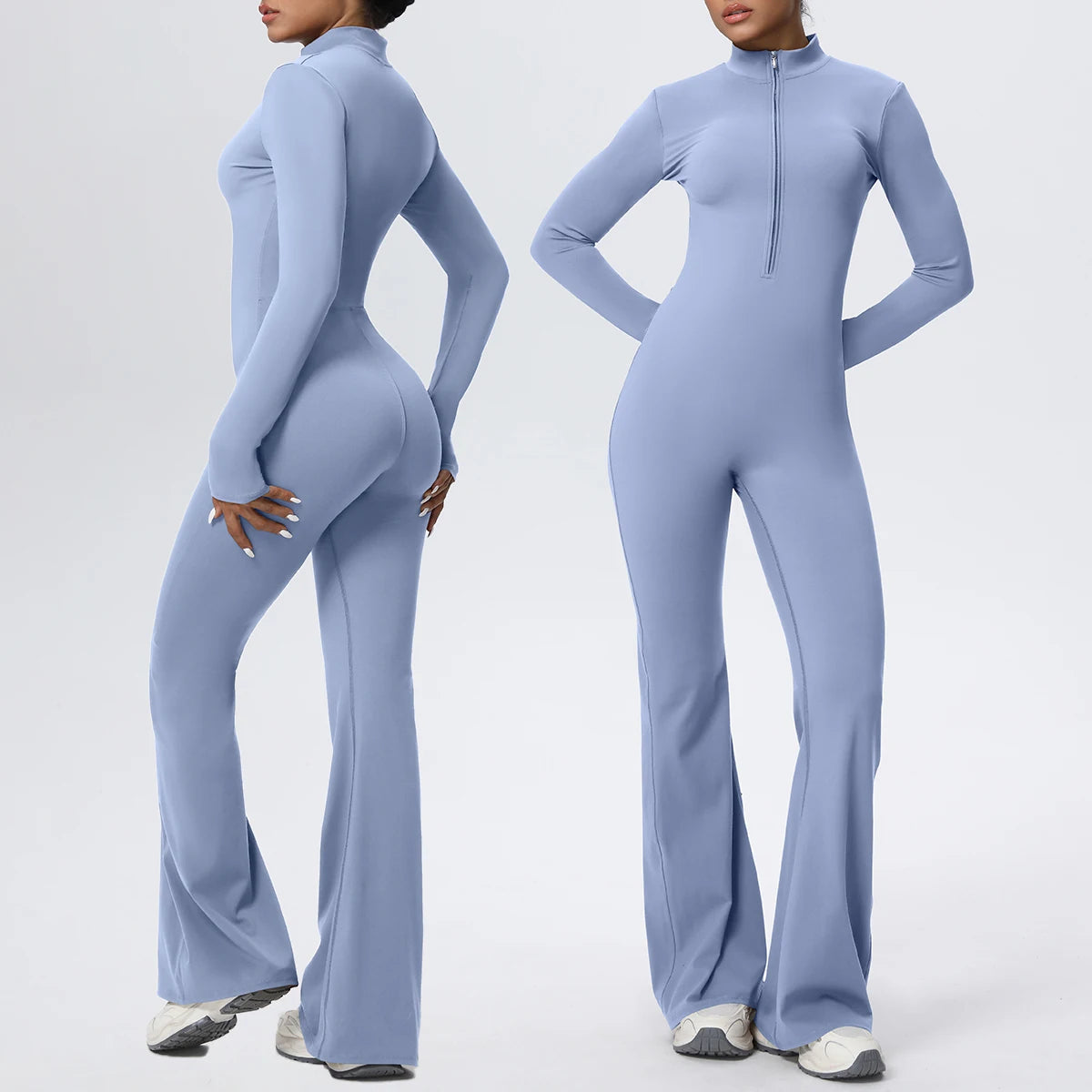Woman's Fitness Yoga Bodysuit Solid Color Yoga Zipper Long Sleeves Trousers Gym High Strength Exercise Sports Bodysuit Leggings
