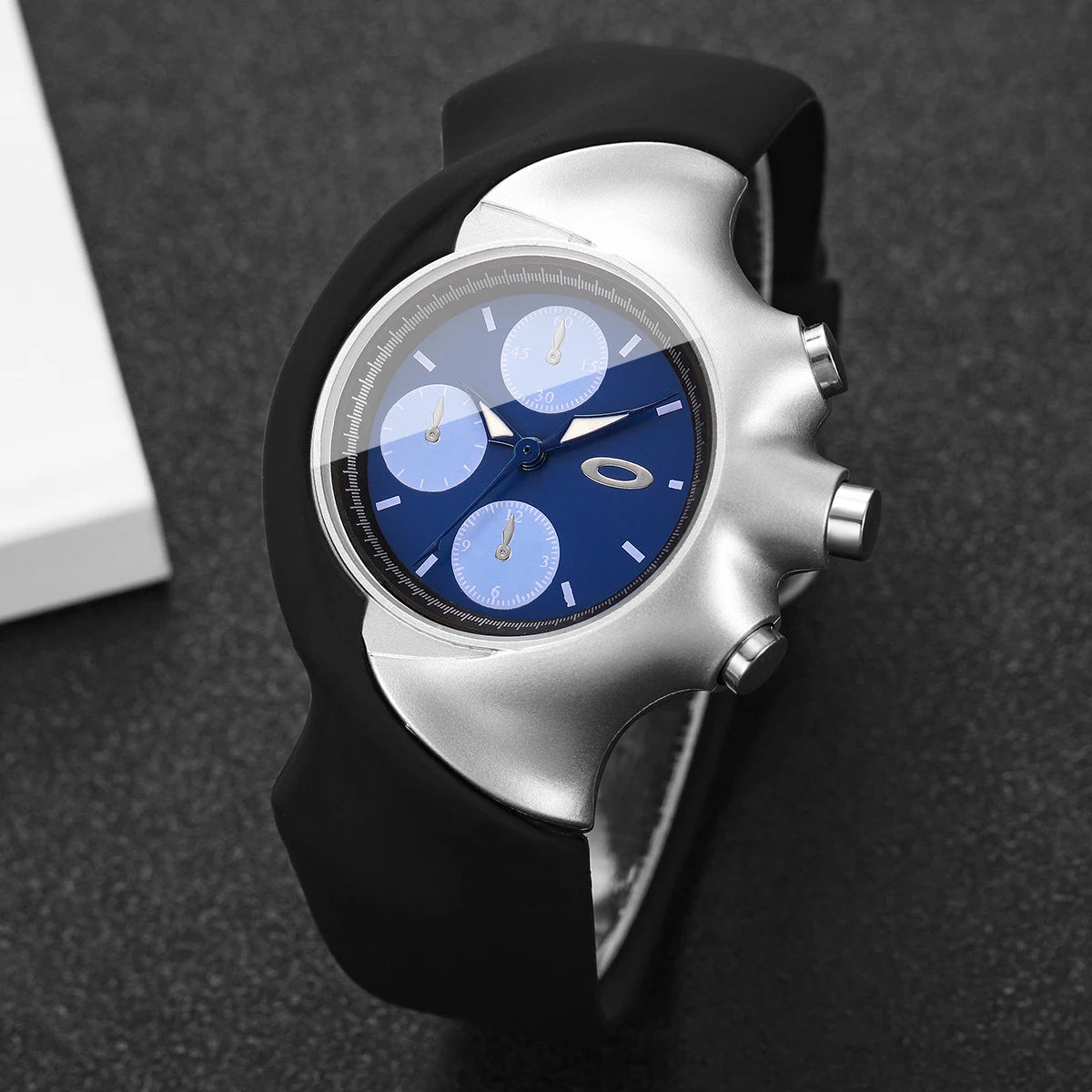 Fashion Sport Men Watch Big Dial Blue Dial Silicone Strap Quartz Wristwatch Casual Male Clock Relogio Masculino（Without Box）