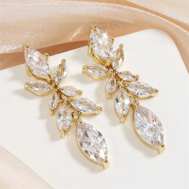 ZAKOL 2023 New Shiny Marquise Leaf Zircon Bridal Earrings AAA Cubic Zirconia Charming Design Drop Earring for Women Wedding
