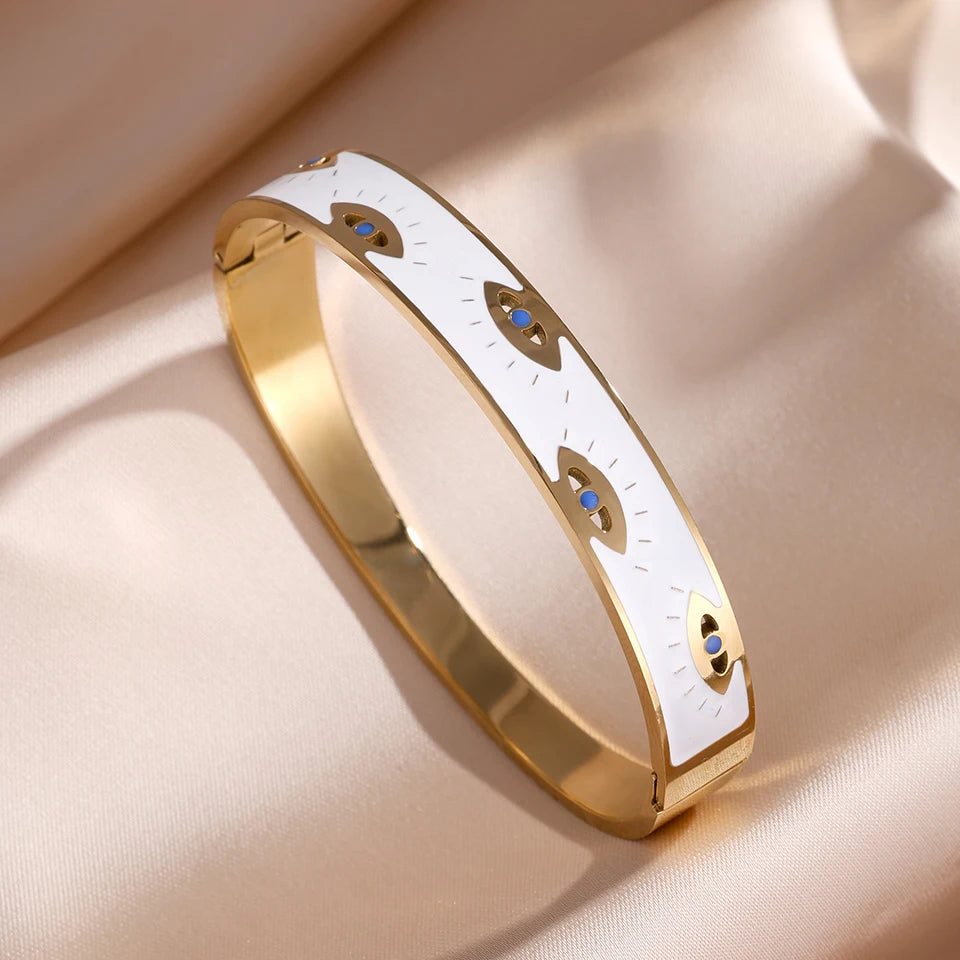 ZAKOL 5/1pcs Classic Stainless Steel Devil's Eye Bracelets Sparkling Zircon Bangles Fashion Gold Color Plated Stacking Jewelry