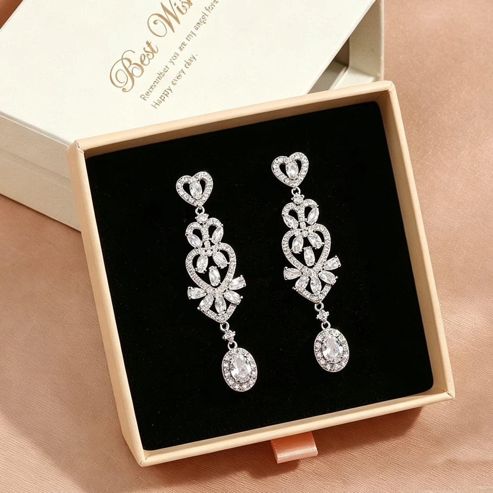 ZAKOL Luxurious Geometric AAA Cubic Zirconia Long Dangle Earrings for Women Elegant Bridal Earrings Jewelry Gift With Box