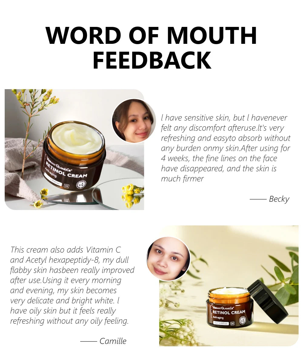 Retinol Face Cream Anti-Aging Remove Wrinkle Firming Lifting Whitening Brightening Moisturizing Hyalronic Acid Facial Skin Care