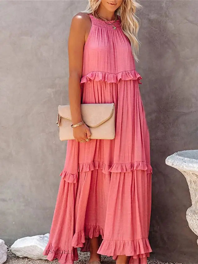 New Arrival Summer Vacation Halter Neck Long Dress – Backless Lace-Up Beach Style