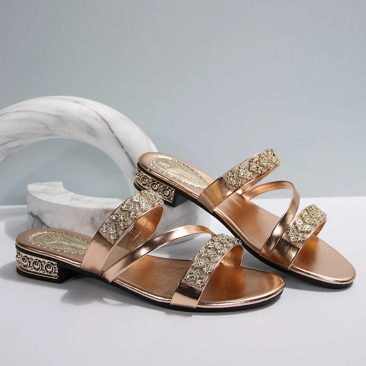 Women’s Summer PU Slippers – Low Heel Casual Slides