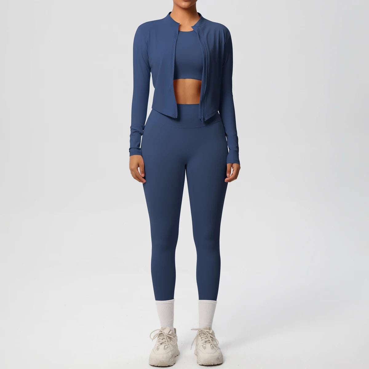 Yoga Three Piece Set for Women's Yoga Zipper Long Sleeves Sports Running Quick Drying Yoga T-shirt Push Up Female Pants Yoga Set