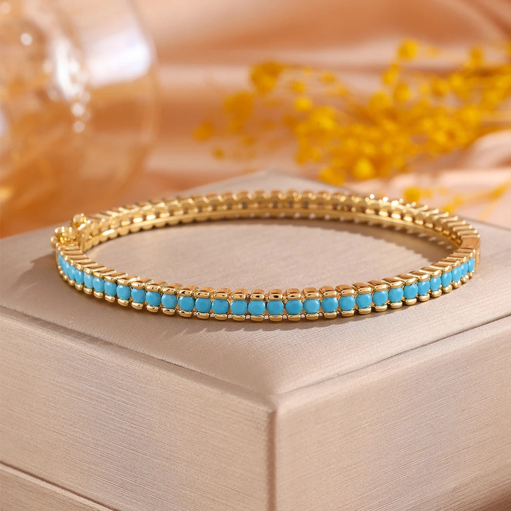 ZAKOL New 4 Styles Bule Turquoise Zircon Inlaid Bracelet Bangles for Women Ffashion Open Buckle Bracelets Stacking Jewelry