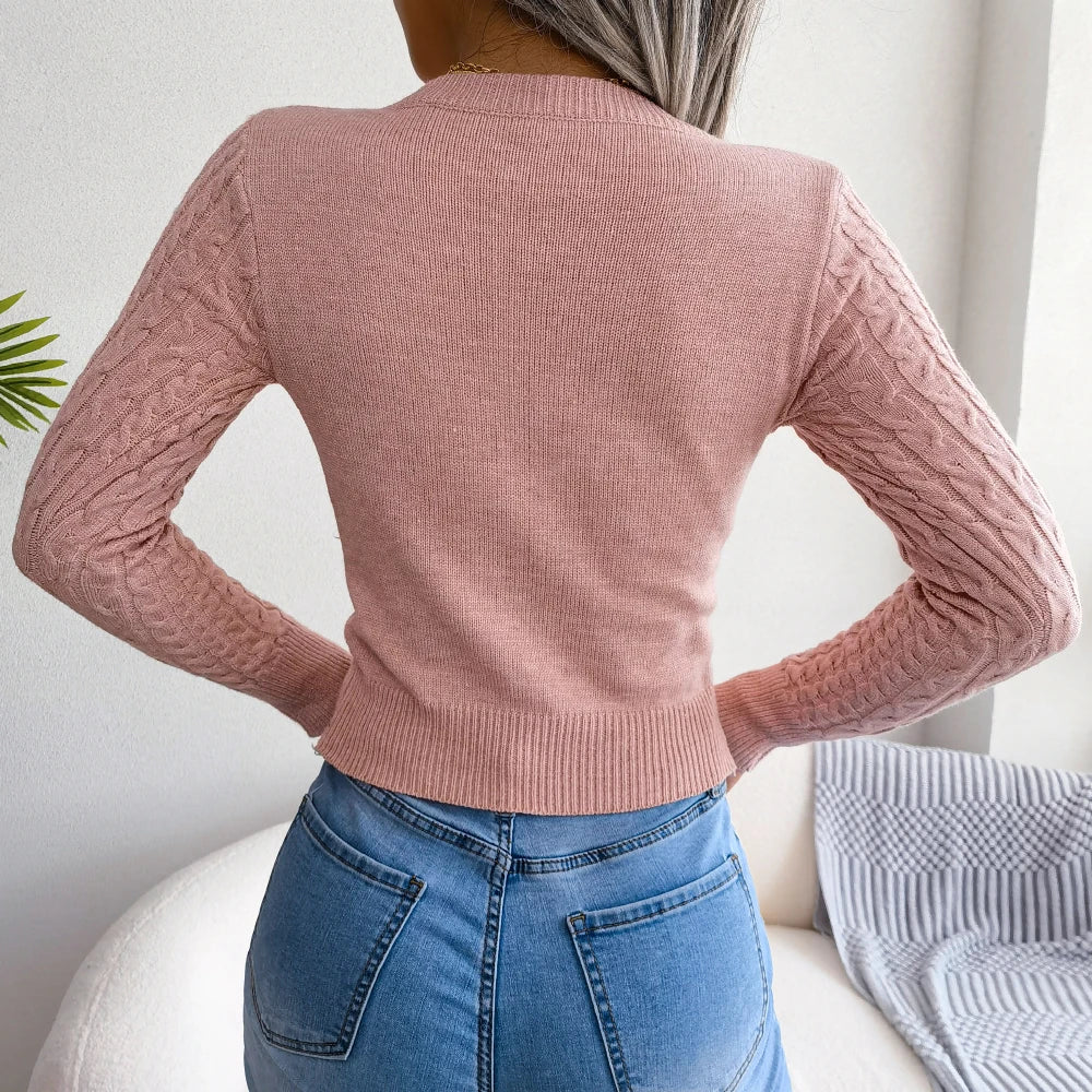 Sexy Hollow Out Sweater Women 2026 Autumn Winter Solid Color Long Sleeve Knitted Pullover Black Pink Green Purple Woman Tops