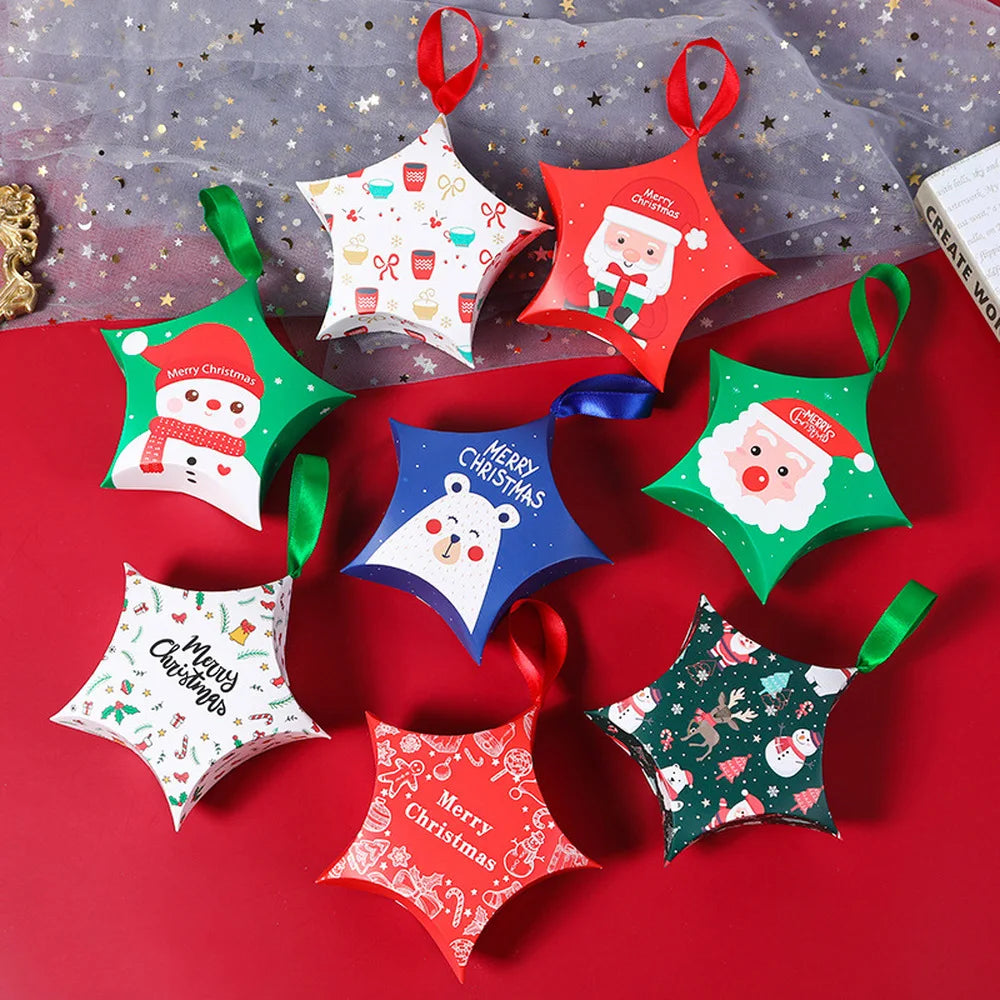 8/16Pcs Christmas Star-Shaped Candy Gift Boxes With Festive Holiday Designs - Paper Treat Containers For Gifts And Decorations