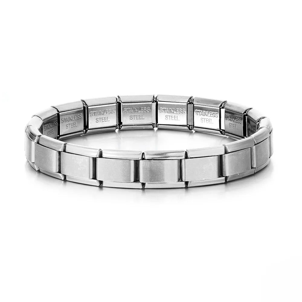 Trendy Square Italy Stainless Steel Bracelets For Women Men HipHop Metal Italian Modules Stretchable Gift Birthday Party Jewelry
