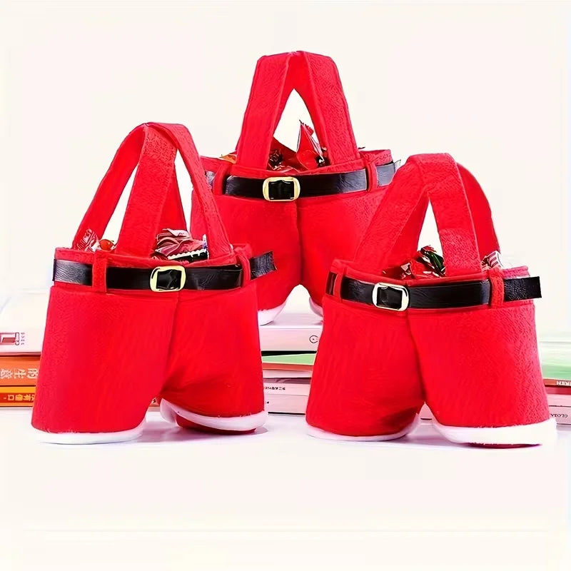 6pcs Festive Red Santa Pants Style Candy Bags, Christmas Reindeer Gift Pouches, Small Size, for New Year & Holiday Gift Wrapping