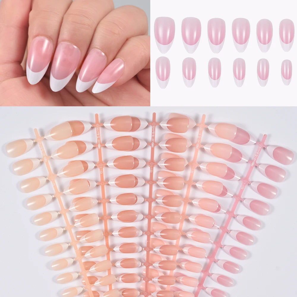 150/120/100pcs French Nude Pink False Nail Women Press on Nails White Edge Almond Full Cover Fake Nail For Manicure Extension