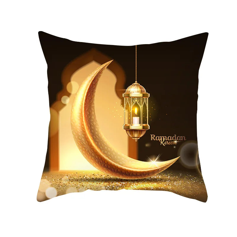 2026 Ramadan Islamic Pillow Cover – Moon & Mosque Design (45×45 cm)
