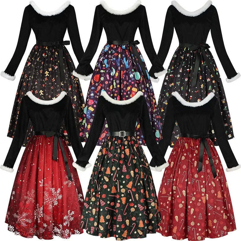 Christmas Themed Print Dress Family Atmosphere Party Event Costume Christmas Halloween Cos Costume