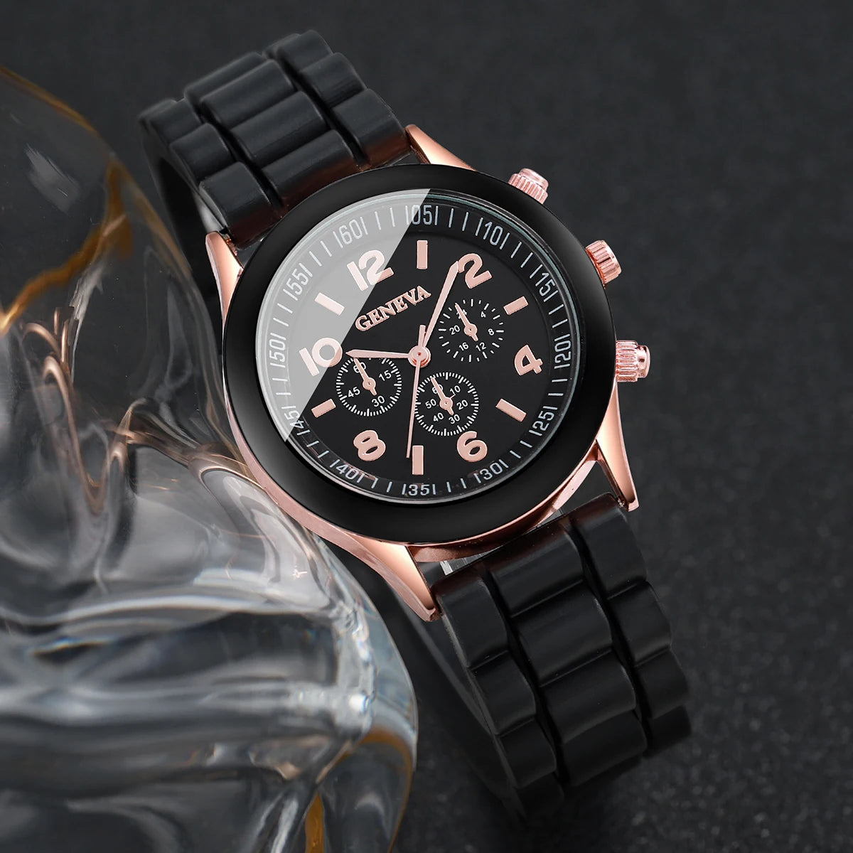 4pcs/set Geneva Watch Fashion Silicone Band Women Quartz Watches Heart Jewelry Set(Without Box)