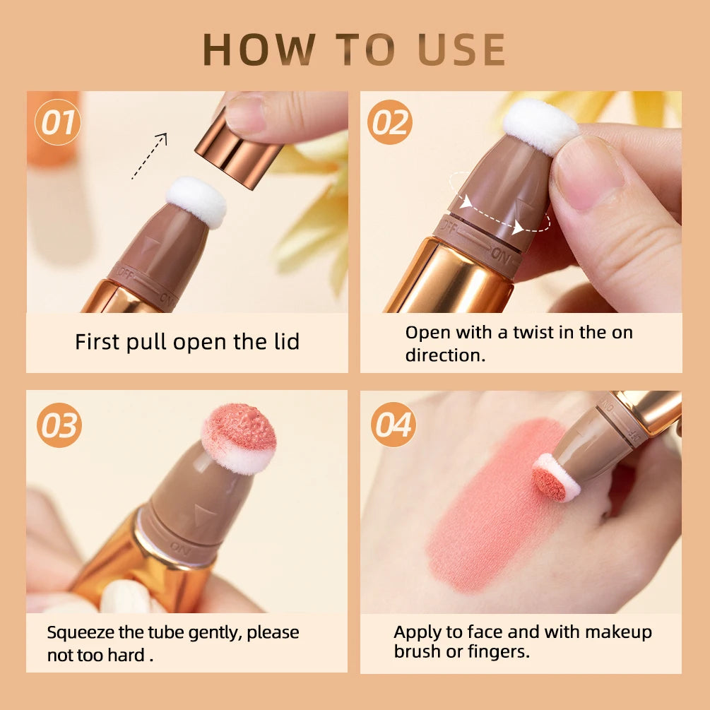 QIBEST Liquid Contour With Cushion Applicator Highlight Shimmer Natural Soft Moisturizing Cream Liquid Blush For Cheek Cosmetics