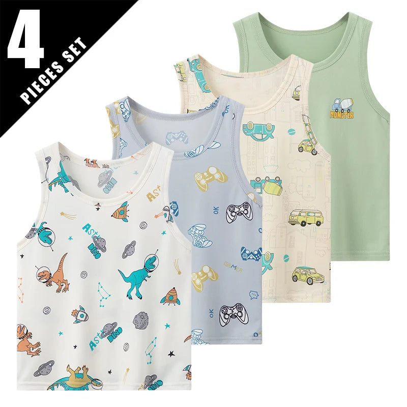 1/3/4 Pcs Children's Four Seasons Thin Solid Color Joker Vest Boy Loose And Comfortable Bottoming Shirt girl Sweet And Lovely  T