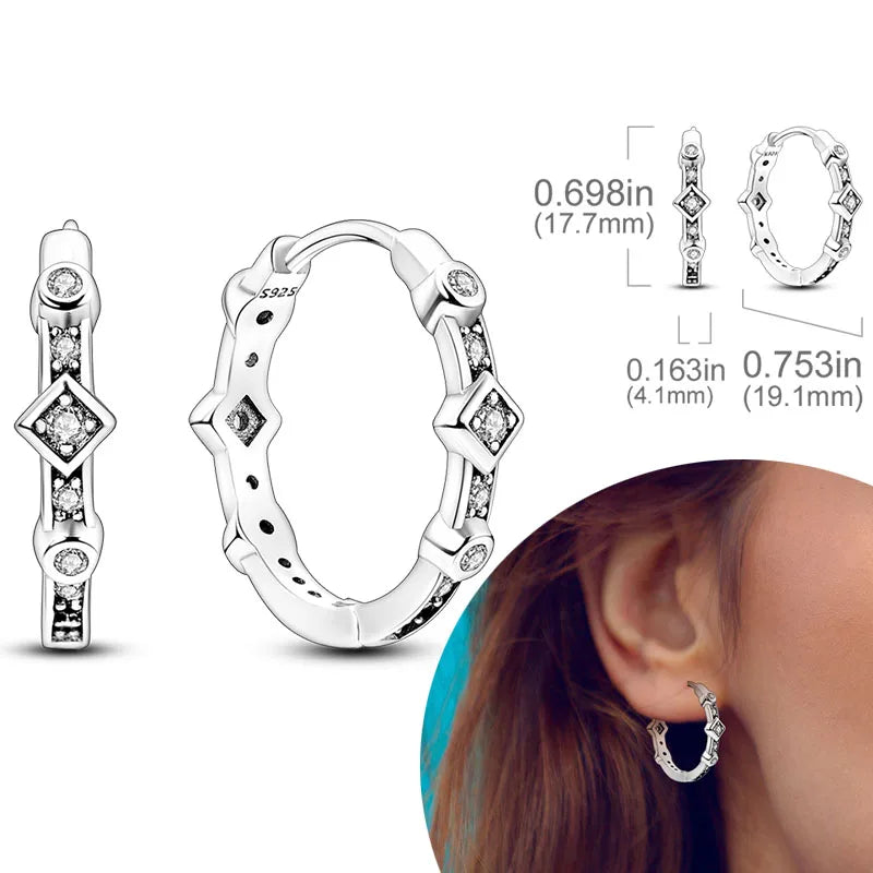 925 Sterling Silver Hoop Earrings with Zircon