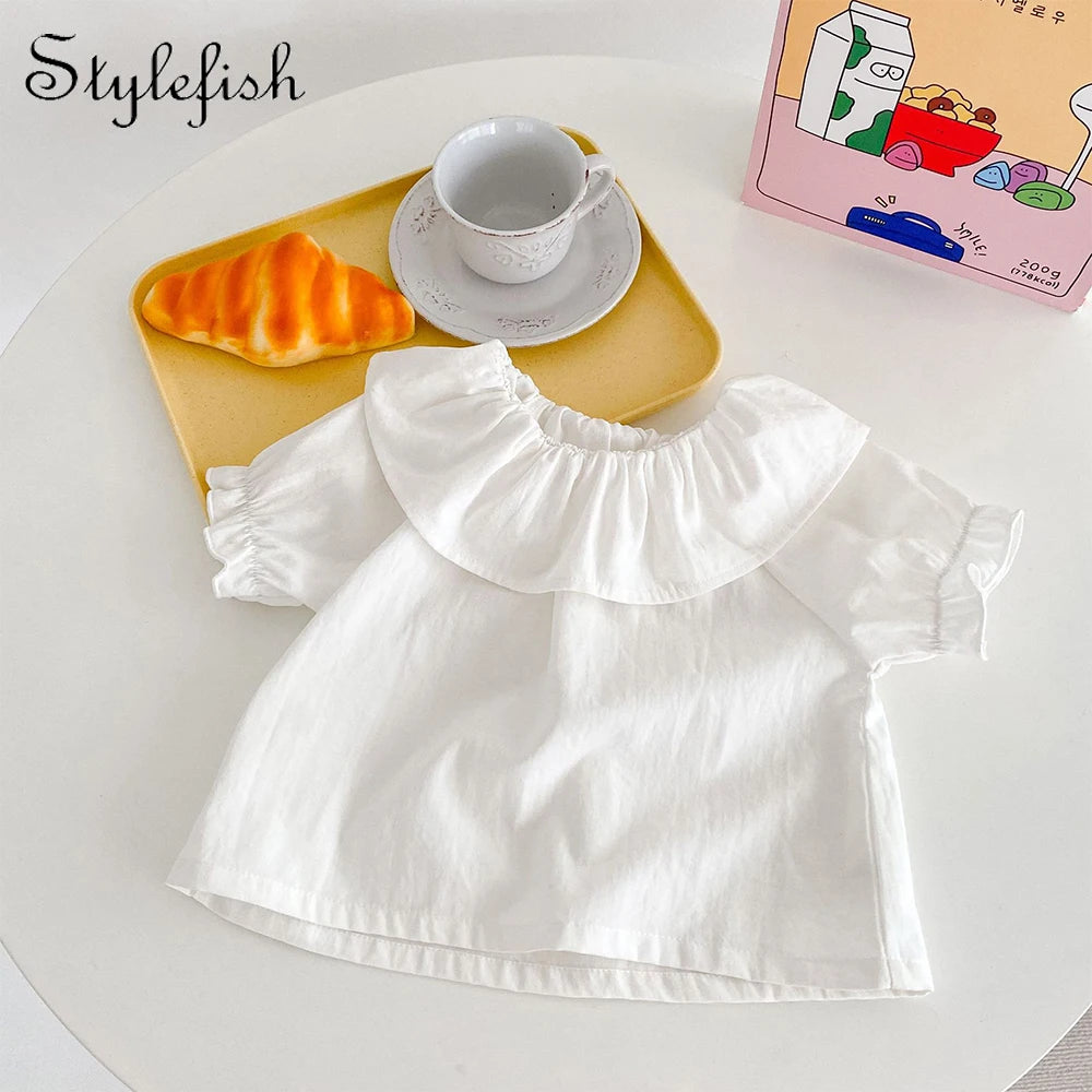 Baby T-Shirt, New Summer Trend For Boys And Girls, Versatile Ruffle Collar Short