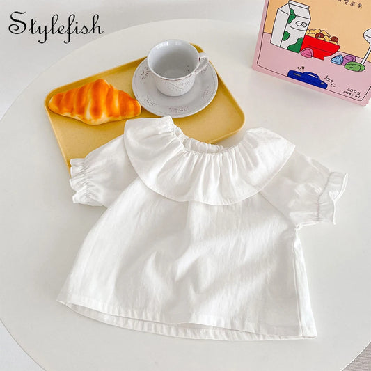 Baby T-Shirt, New Summer Trend For Boys And Girls, Versatile Ruffle Collar Short