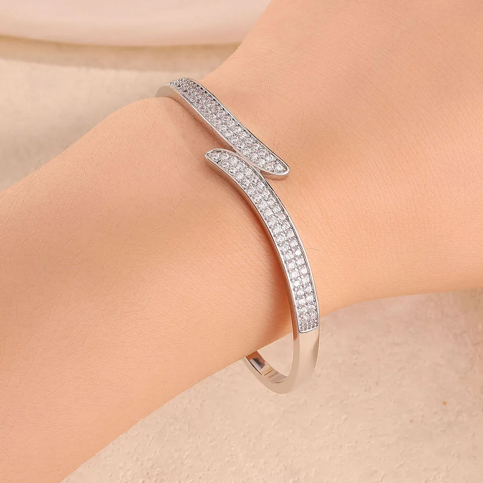 ZAKOL 1pc Elegant Gorgeous Full CZ Inlaid Cuff Bracelet Bangle for Women Shiny Cubic Zirconia Wedding Party Jewelry