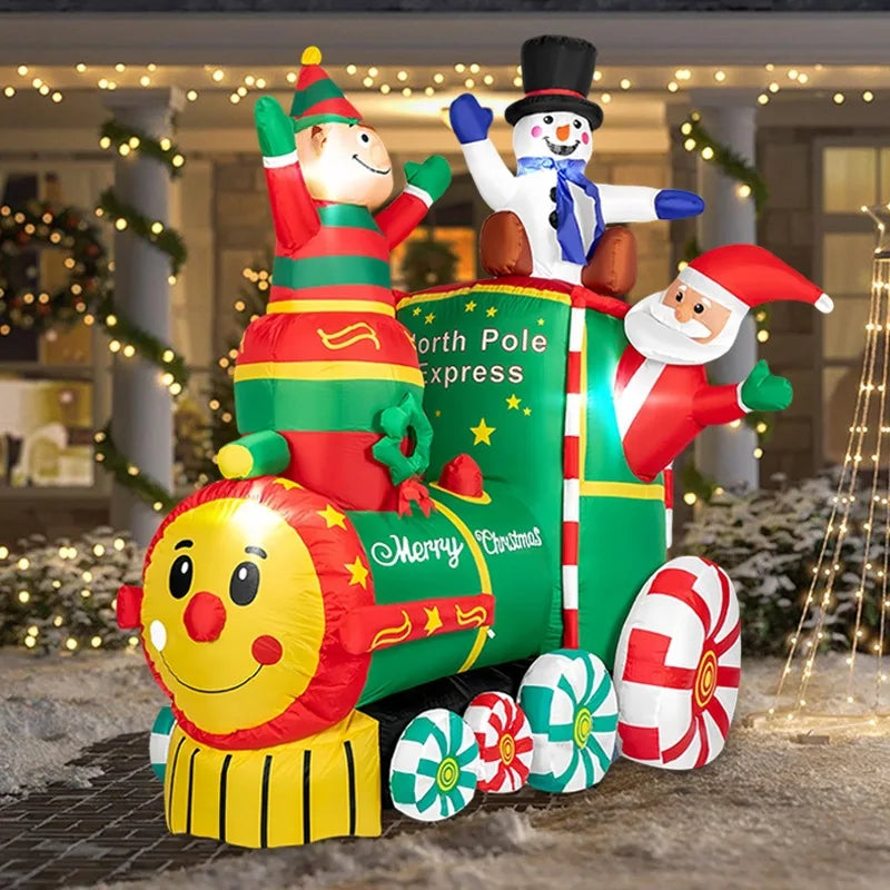 1.8M/5.9FT High Quality Christmas Inflatable Led Light-Up Santa Claus Train With Gift Box Christmas Inflatable Santa with Blower