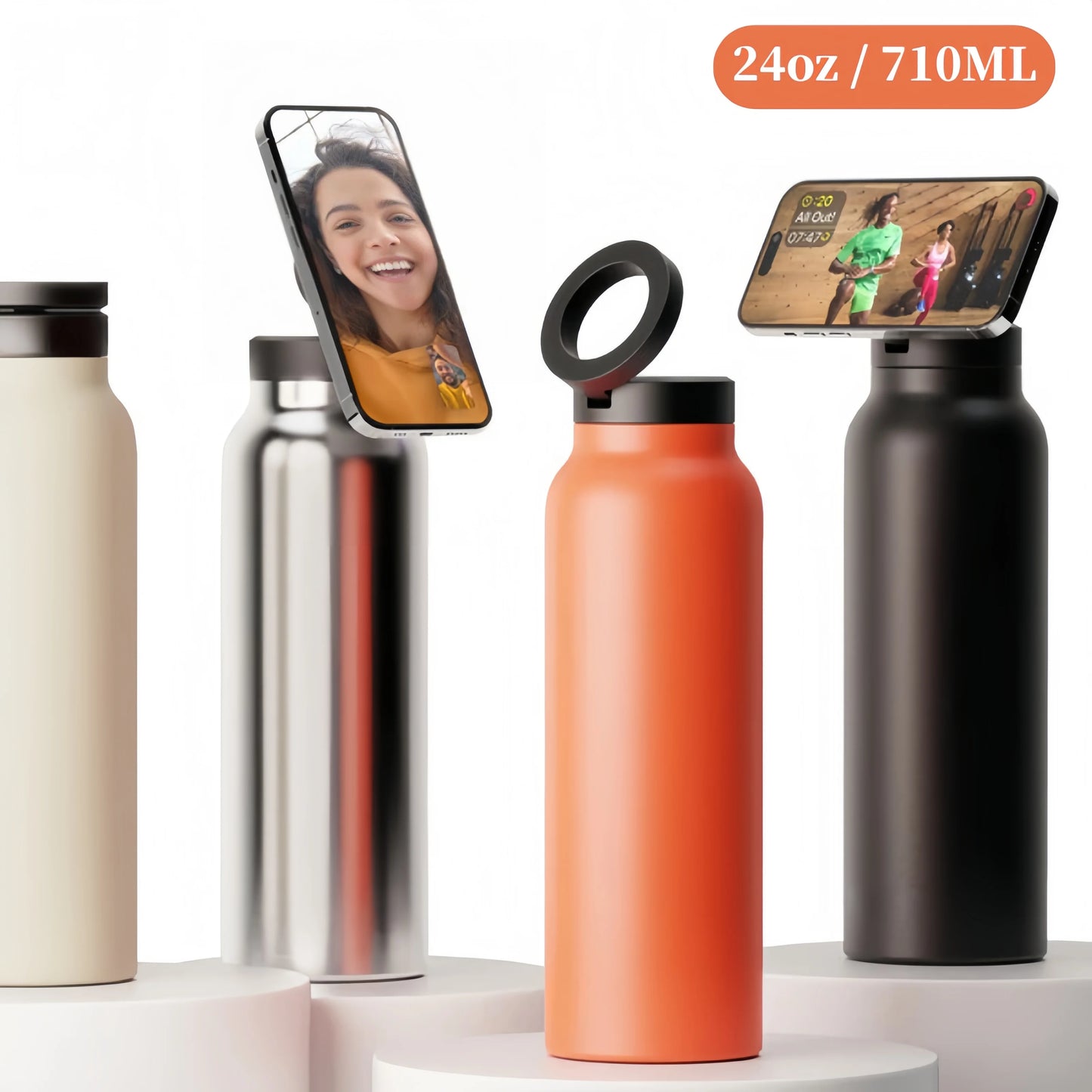 Magnetic Phone Holder Insulated Sports Water Bottle – 24oz
