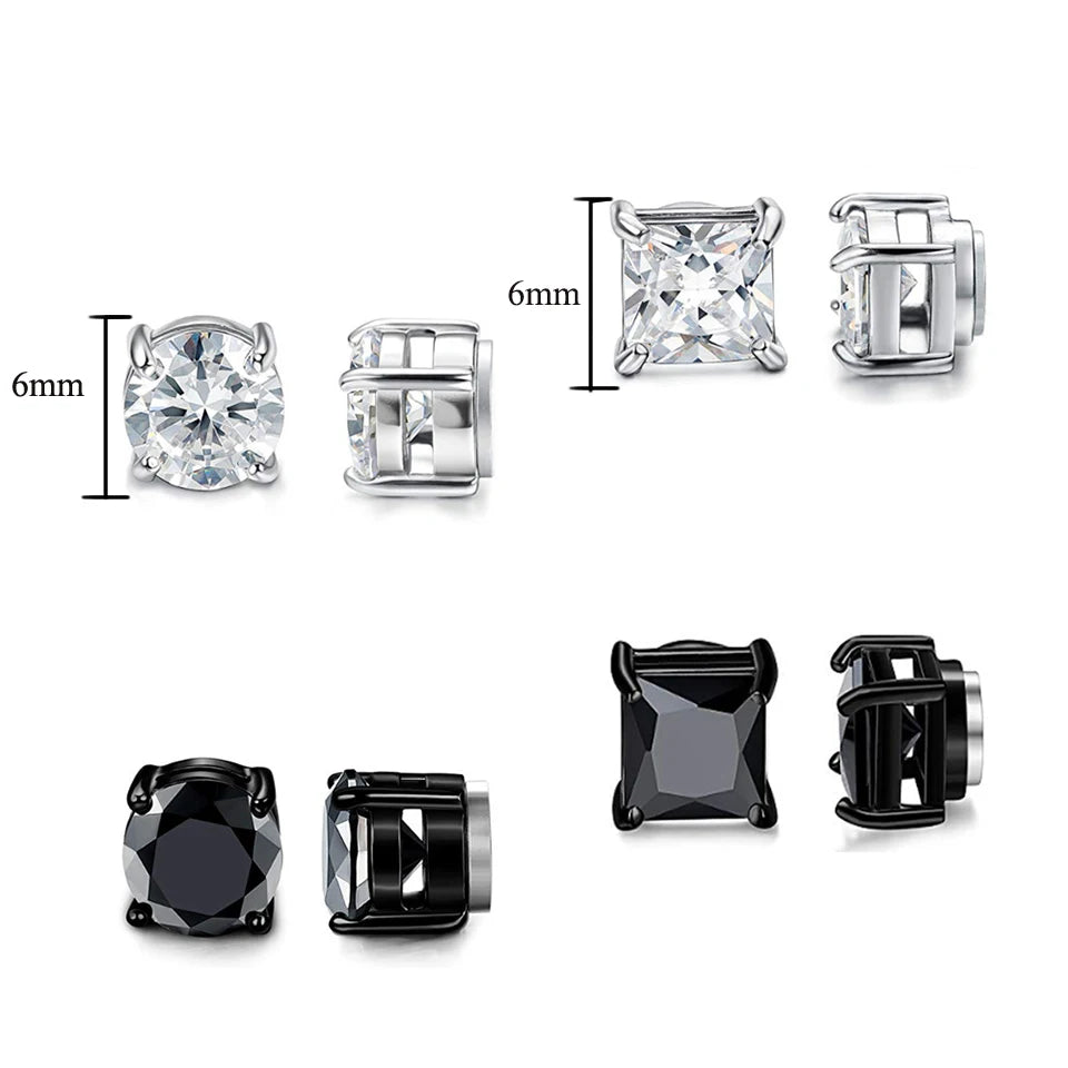 ZAKOL Crystal CZ Strong Magnetic Ear Stud Clip Earrings for Men Women Punk Round Zircon Magnet Earrings Non Piercing Jewelry