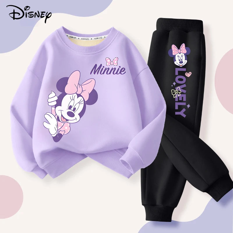 Spring Disney Minnie Printed Sweatshirt and Sweatpant 2pcs Set for Children Clothing Sets Girl Pullover Two Piece Suit Tracksuit
