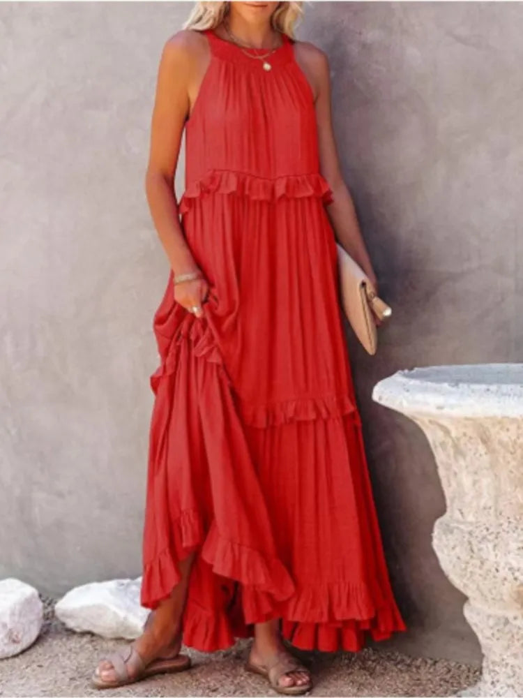 New Arrival Summer Vacation Halter Neck Long Dress – Backless Lace-Up Beach Style