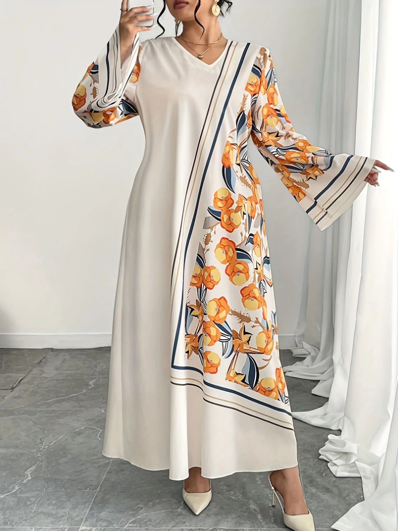 New Arrival – Spring Middle Eastern Elegant Robe Dress – V-Neck