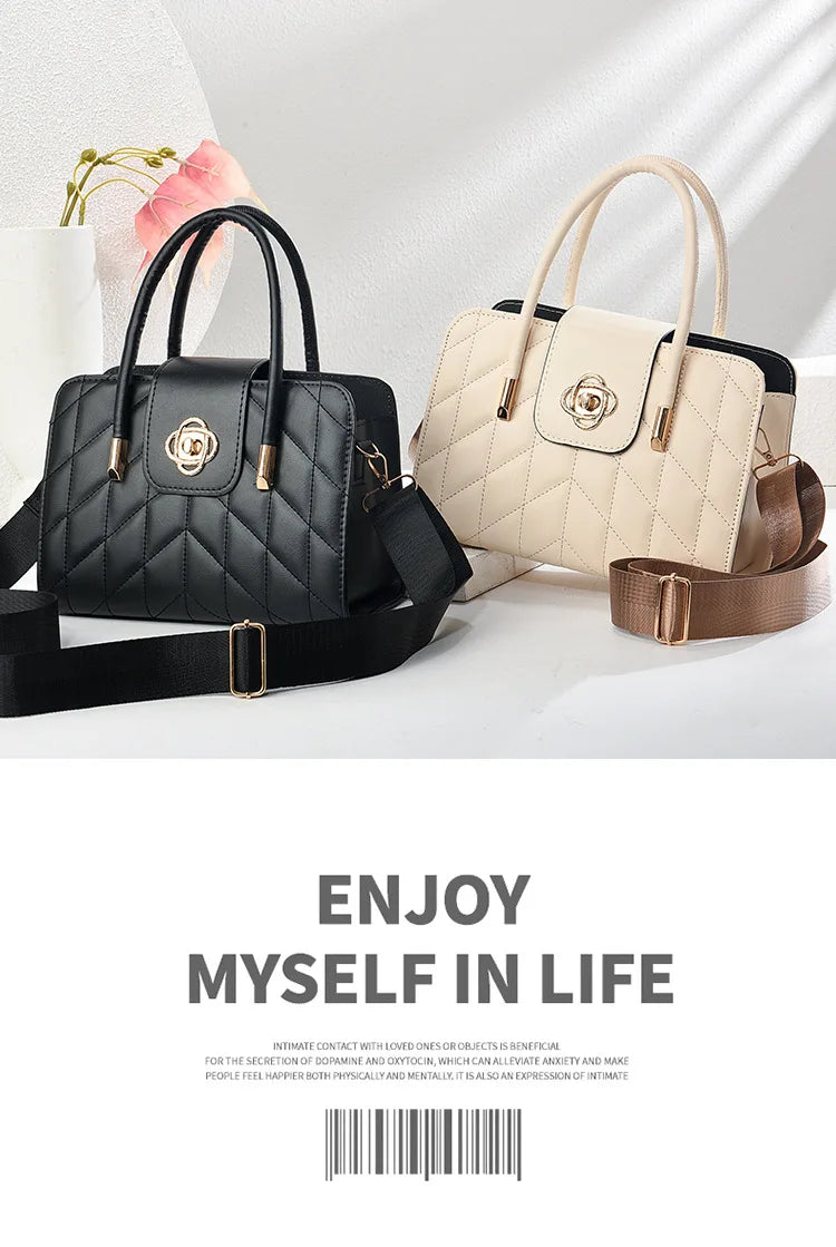 2025 Women’s Fashion Monogram Shoulder Handbag – Printed Leather Single Strap Bag | حقيبة يد نسائية 2025 – تصميم عصري بنقشة المونوغرام من الجلد بحزام كتف واحد