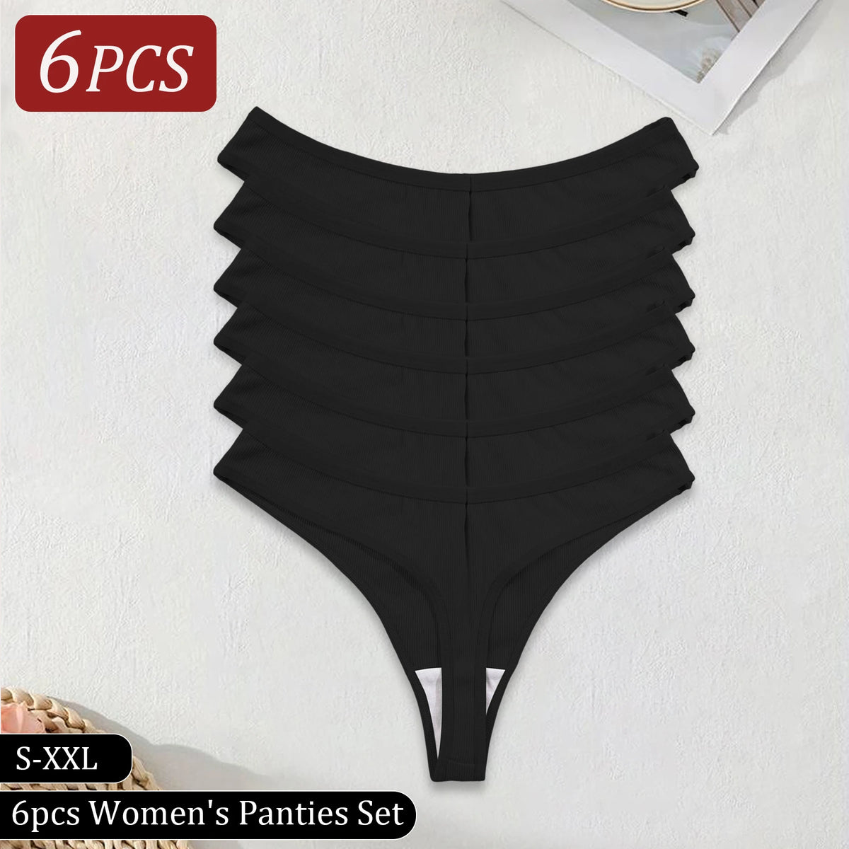 6PCS Black Women's Panties Low Waist Sexy G-String Cotton Briefs Simple Comfortable Breathable Lingerie Female Thong Hot Selling