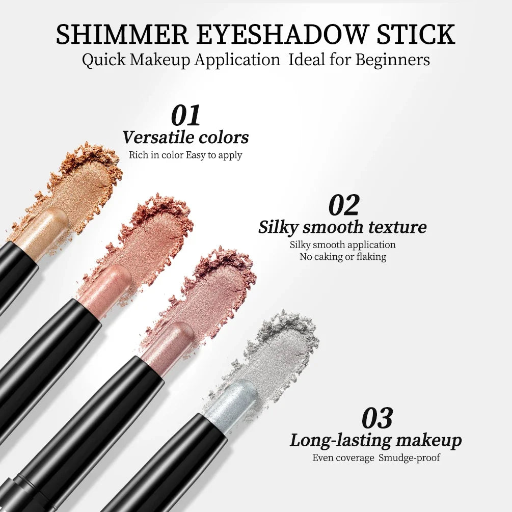 QIBEST Pearlescent Eyeshadow Stick Long Lasting Shimmer Glitter Colorful Eye Shadow Highlighter Women Eyes Makeup Lying Silkworm
