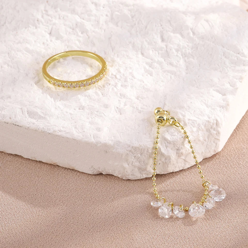 ZAKOL 2pcs/set Minimalist Fashion Zirconia Water Drop Crystal Pendant Ring Women's Daily Wear Exquisite Finger Jewelry