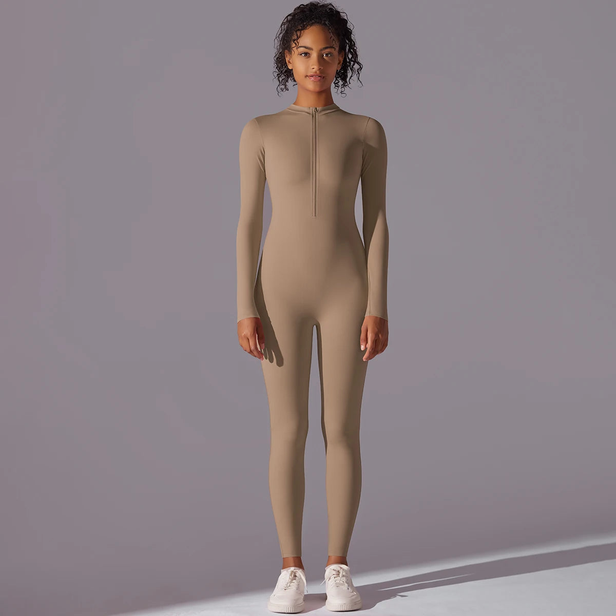 Women Zipper Yoga Jumpsuit Nude Long Sleeve High Intensity Workout One Piece Leotard Fitness Dance Gym Aerial Yoga Jumpsuit