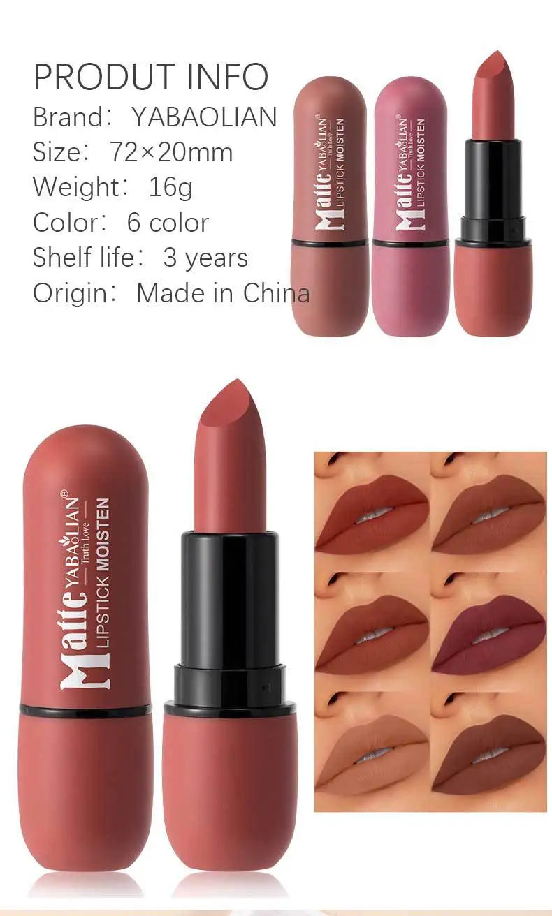 6 Colors Sexy Matte Lipstick Waterproof Long Lasting Color Rendering Non-stick Velvet Lips Liner Pencil Woman Makeup Cosmetics
