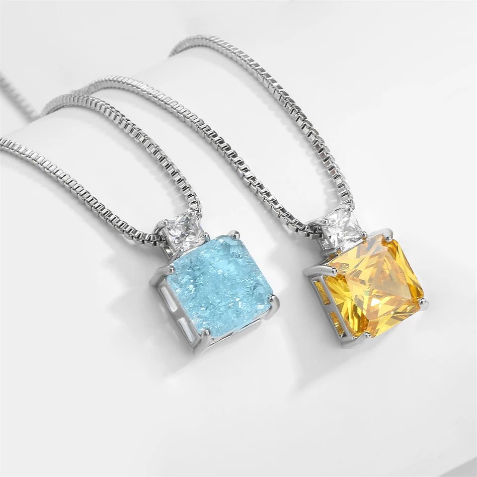 ZAKOL Elegant Ocean Blue Square AAA Zirconia Earring Necklaces Set for Women Exquisite Wedding Party Jewelry Gift for Women
