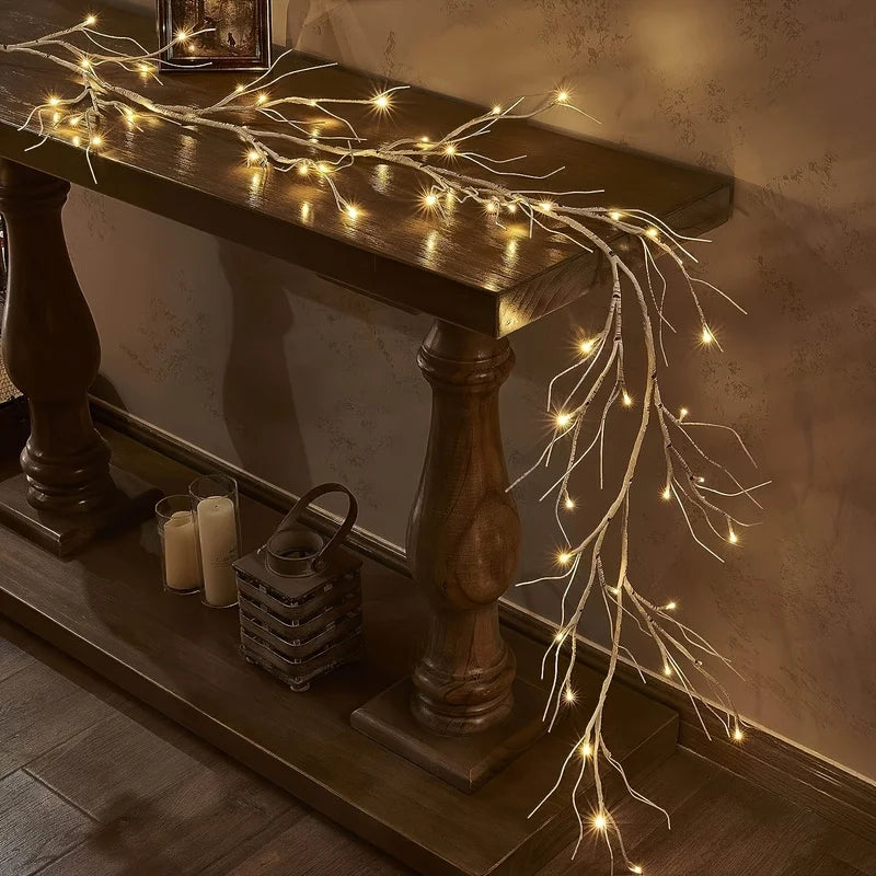 1pc LED Door 6FT Lighted Birch Garland, Pre-Lit Twig Vine Lights for Christmas Fireplace Mantle Table Decoration