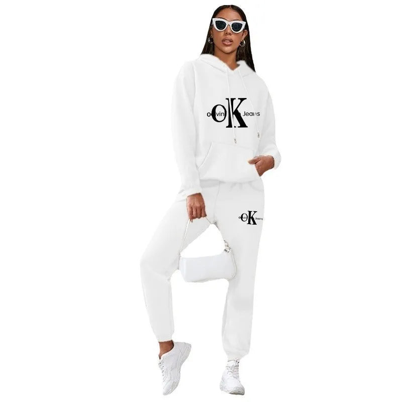 Women's Oversized Hoodie Sweatshirt Thickened Fleece Print Casual Set Comfortable Loose Style Long Sleeve Autumn Winter Jacket