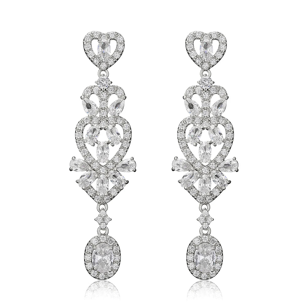 ZAKOL Luxurious Geometric AAA Cubic Zirconia Long Dangle Earrings for Women Elegant Bridal Earrings Jewelry Gift With Box