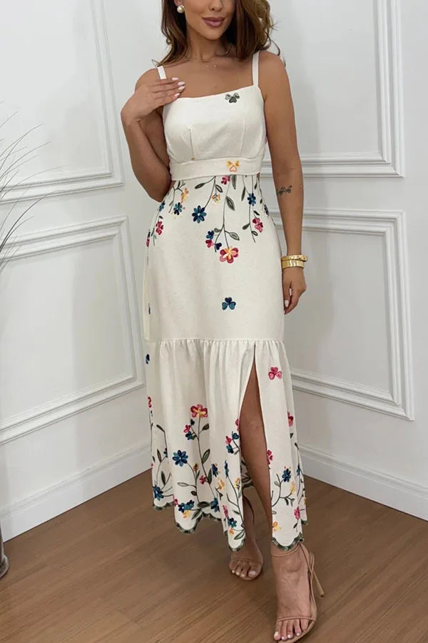BKLD 2026 Spring Summer New Suspender Print Split Dress Loose Vacation Dress Sexy Hollow Out Open Back Sleeveless Women Clothing